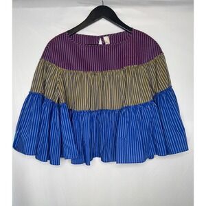 Tia Cibani Kids Striped Tiered Ruffle Top Plum Olive Blue‎ Size S